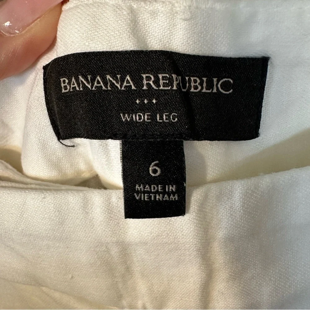Banana Republic High-Rise Linen-Cotton Wide-Leg Trouser Pants in White, Size 6